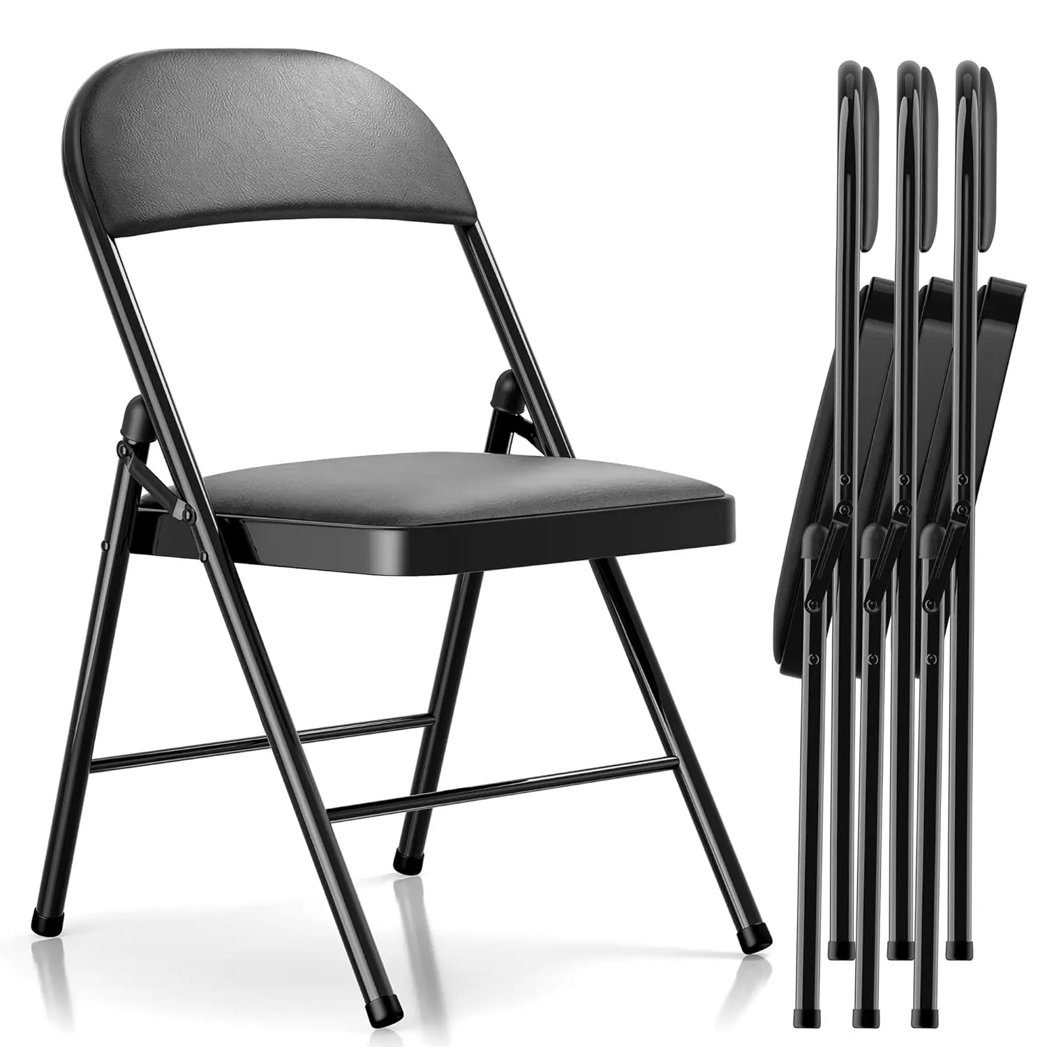 

4 Pack Folding Chairs with Padded Cushion Sturdy Steel Frame 450lb Capacity Comfortable Metal Customized Seat for Outdoor Events
