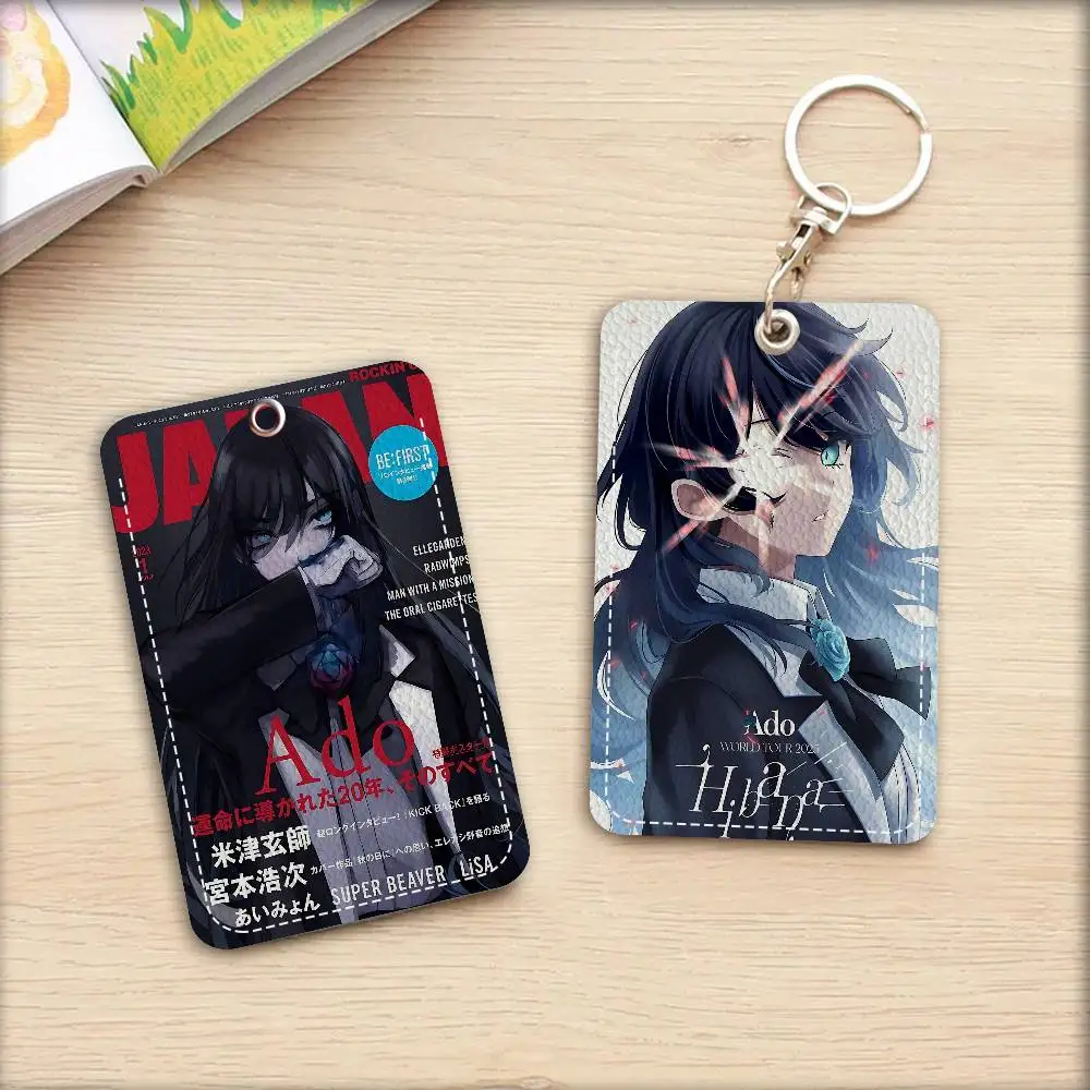 Ado الكرتون أنثى المغني مستطيل حافظة بطاقات الهوية المفاتيح الوصول حافظة للبطاقات مفتاح العلامة حلقة حامل بطاقة جلدية حلقة رئيسية الوصول #1