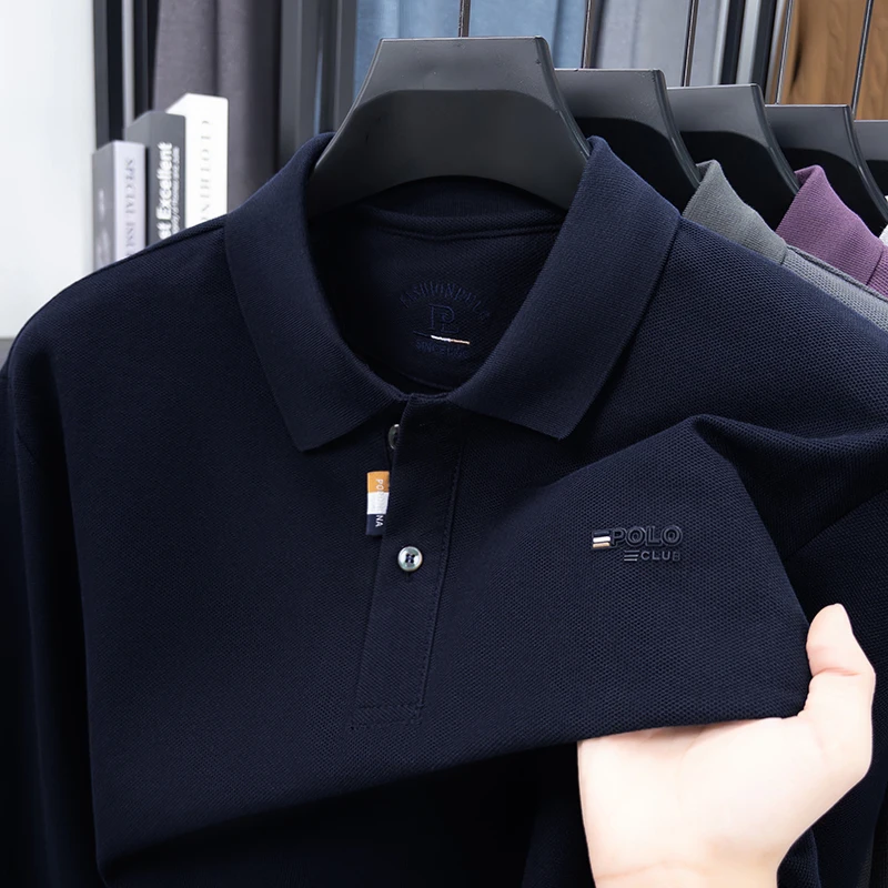 تي شيرت رجالي بأكمام طويلة 2025 خريف جديد تي شيرت رجالي بأكمام طويلة وياقة مقلوبة قميص بولو غير رسمي