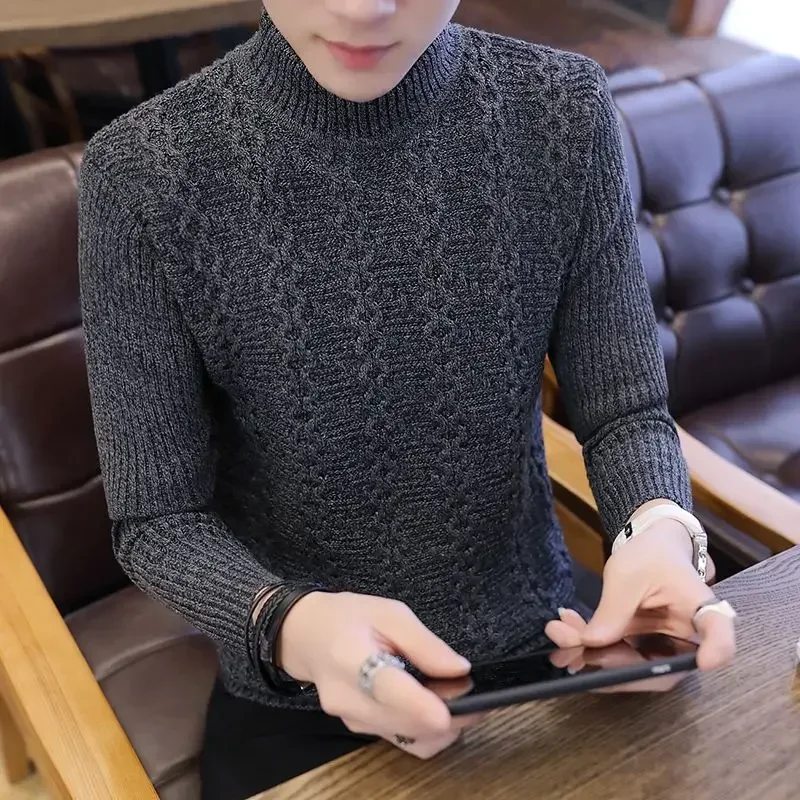

No Hoodie Man Clothes High Collar Beige Knitted Sweaters for Men Turtleneck Pullovers Clothing Plus Size Winter 2024 Classic S X
