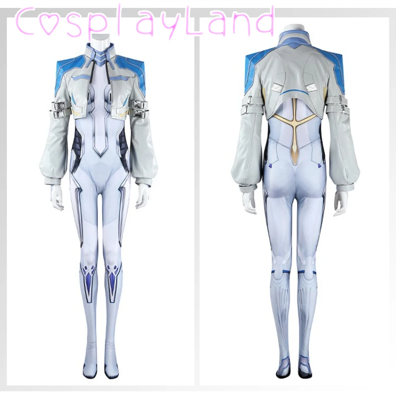 

Game Rivals White Cosplay Costume Leather Coat Elastic 3D Printed Jumpsuit Full Set Halloween Comic Con Outfit