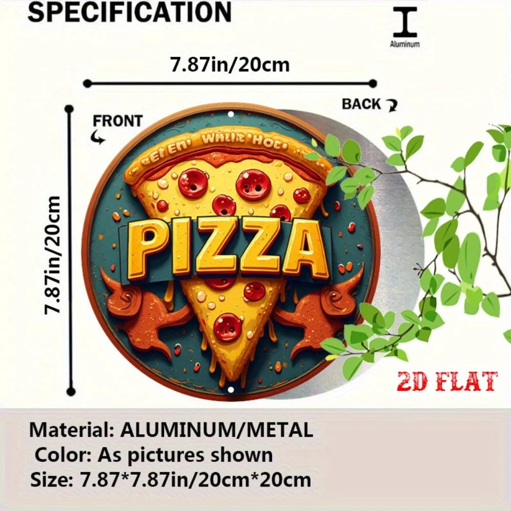 ديكور فني جداري معدني للبيتزا - 7.87 × 7.87 بوصة لافتة ألومنيوم للطعام الريفي لتزيين غرفة المرآب والمطعم والمقهى #2