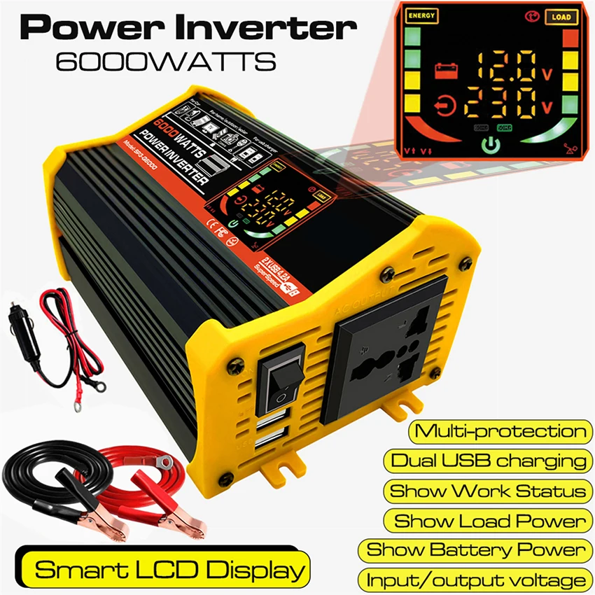 Solar Power Generation System 6000W Power Inverter with LCD Display Dual USB 12V To 110/220V with 30A Solar Controller Set