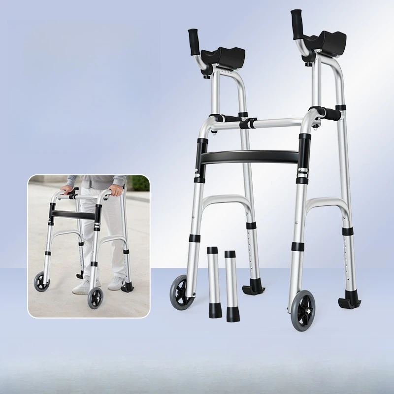 

Складная подставка для ходунков с сиденьем для пожилых людей, помощь для ходьбы с двойной рукой для пожилых людей, реабилитационное оборудование, стул-костыль