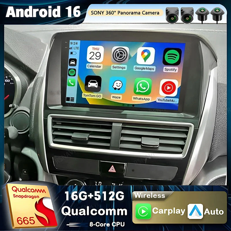 Radio para Auto Android 16 Qualcomm CarPlay para Mitsubishi Eclipse Cross 1 2017 - 2021 Navegación Multimedia GPS Estéreo Auto video BT