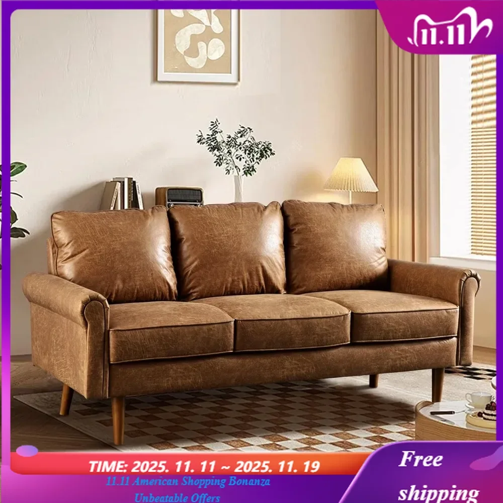 

Suede Leather Comfortable Cushions for Living Room, 3 Seater Sofa, Deep Seat, Office, 73 Mid-Century