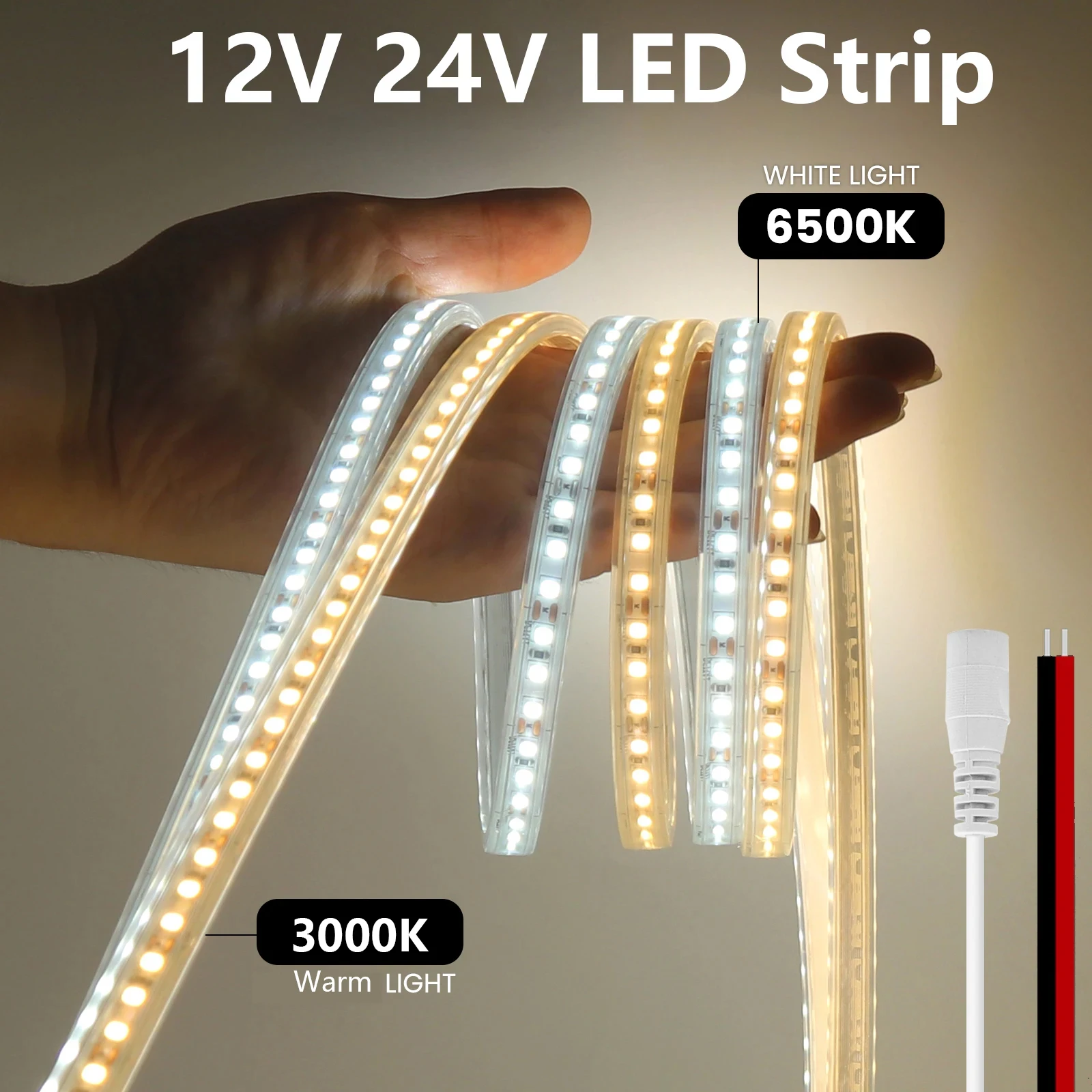 

IP67 Waterproof 12V 24V LED Strip SMD 2835 120LEDs/m White/Warm White Flexible LED Light Tape For Room 0.5m 1m 2m 3m 5m 10m