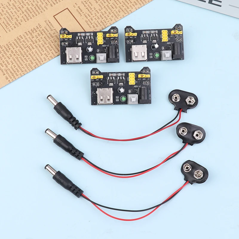 

3 шт. MB102 модуль питания для макетной платы без пайки 3,3 В 5 В с зажимом для батареи 9 В кабель питания 2,1x 5,5 мм штекер постоянного тока