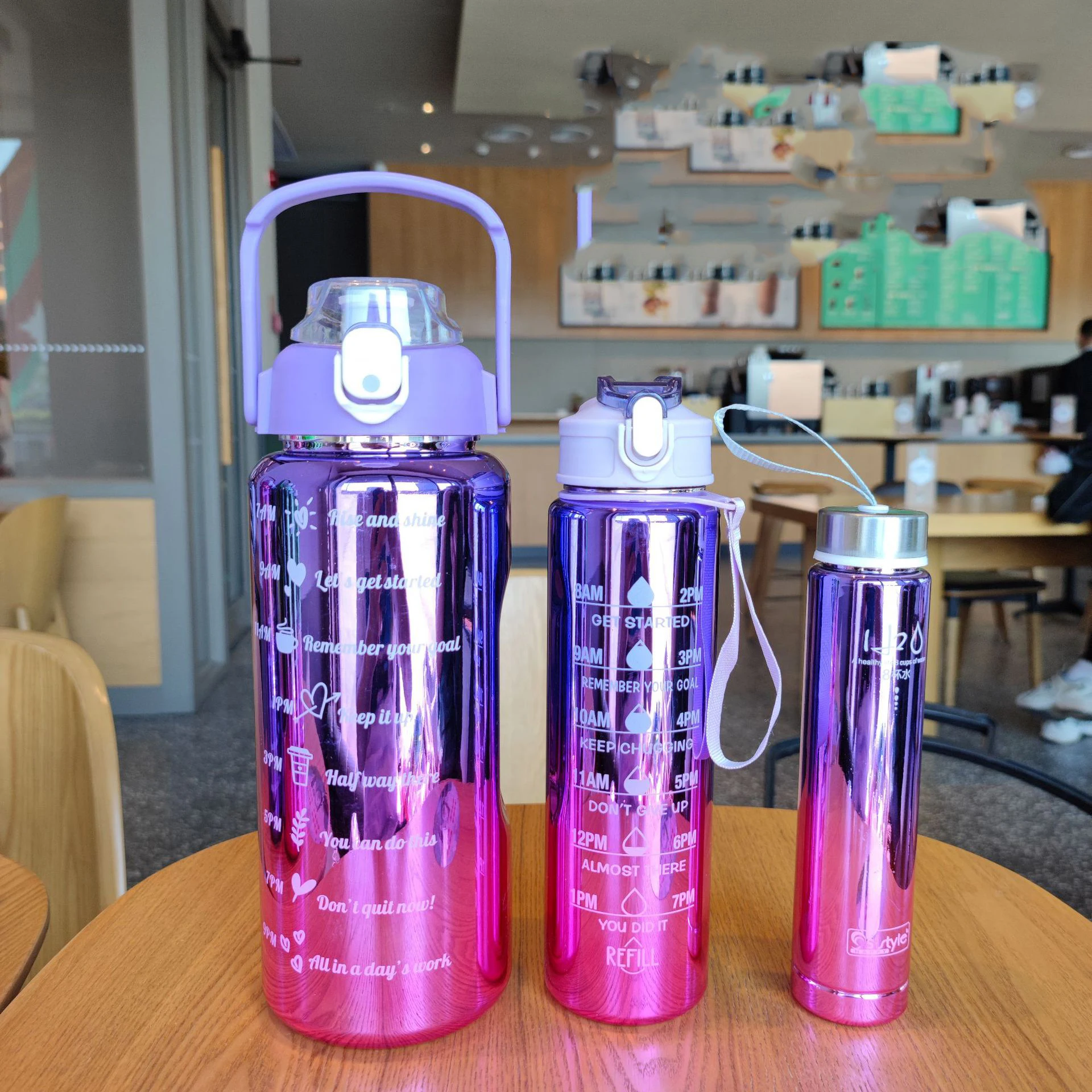 Electroplated Drinkware Set, High Capacity Plastic Cup, Jump Cover, Direct Drinking, Outdoor Sports Straw, Kawaii, Three Piece