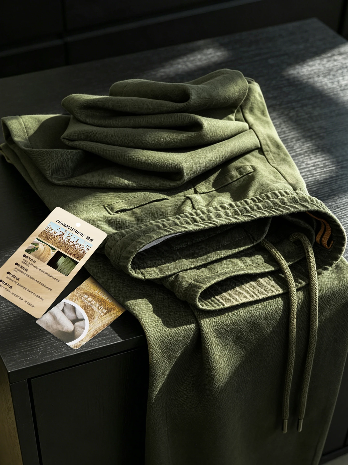 Men's Casual Linen Pants Slim Fit Summer Thin Breathable Straight Leg Trousers Comfortable Elastic Waist Loose Fit Long Trousers