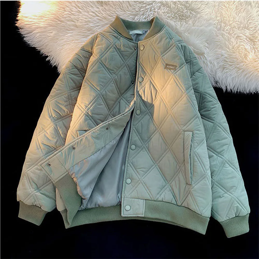 

Oversize Women Cotton Coat for Women Solid Plaid One Breasted Padded Bomber Jacket Female Soft Warm Autumn Overcoats M-2XL