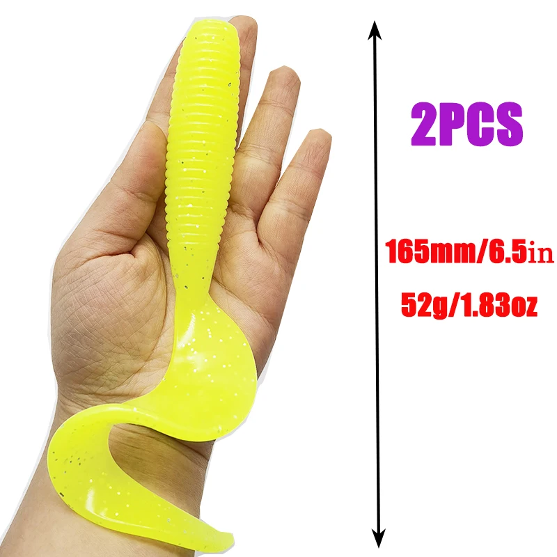 2 Stück Angelköder 165 mm/6,5 Zoll/52 g weiche künstliche Köderköder Bass Tail Angelausrüstung – Detail 7