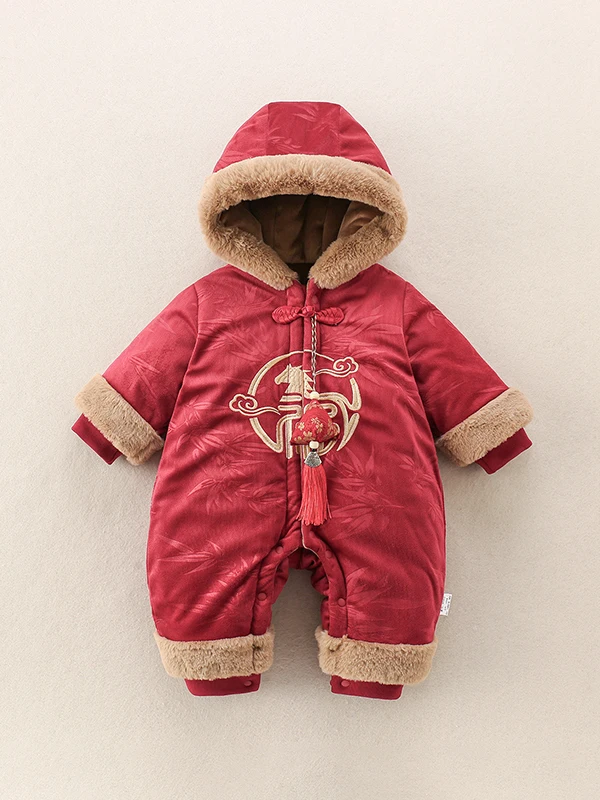 中国風スレフセ裏地付きベビー服新年衣装かわいいお祭り服冬用幼児服