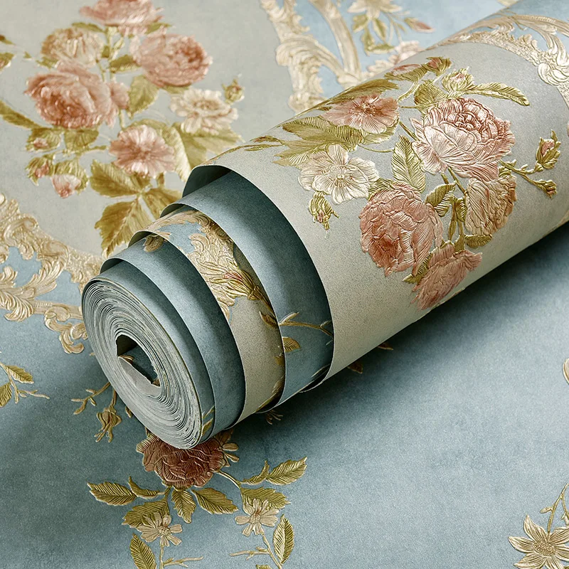 European Style Damask Wallpaper AB Version Flower 3D Embossed Bedroom Living Room TV Background Wallcovering Shop Decoration