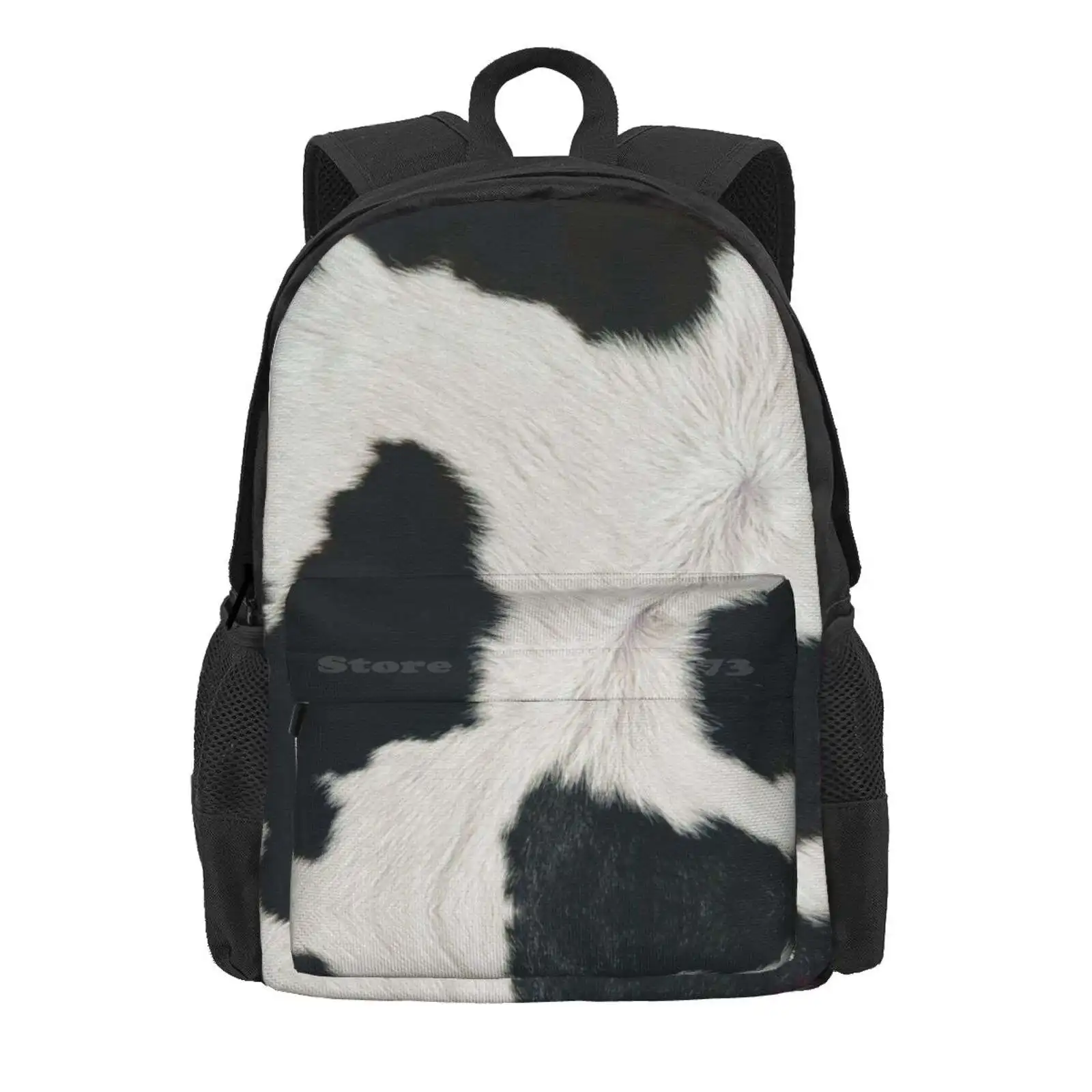 Cowhide Hot Sale Schoolbag Backpack Fashion Bags Black And White Cow Spotted Cow Farm Animal Animal Pattern Spotted Animal image 2