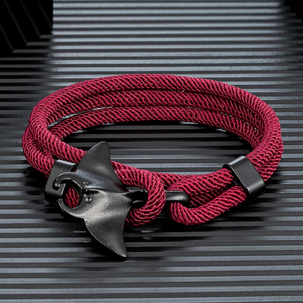 MKENDN Ocean Style Manta Ray Multilayer Rope Bracelet Charms Men Women Beach Wristband Adjustable Jewelry Homme