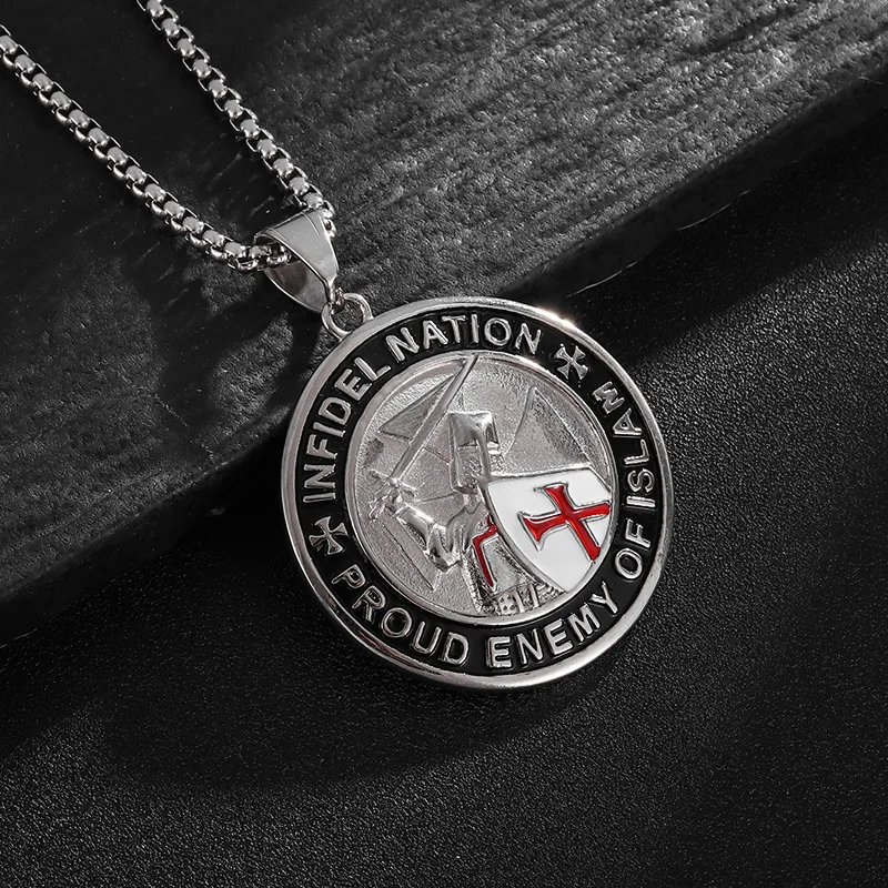 New Onlysda Cool Men's Pendant Stainless Steel Red Armor Shield Knight Templar Crusader Cross Necklace Punk Jewelry