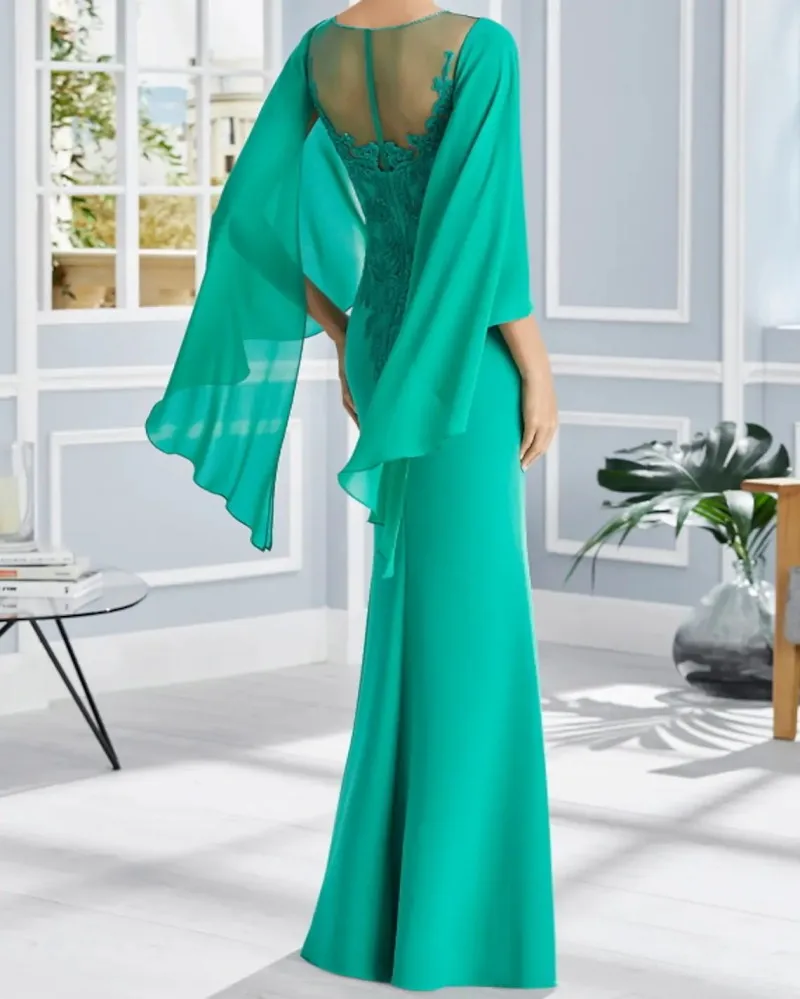 Elegante Smaragd Mutter der Braut Kleider Jewel Cap Sleeves Bodenlangen Chiffon Spitze Hochzeit Party Kleider Robe De Soiree