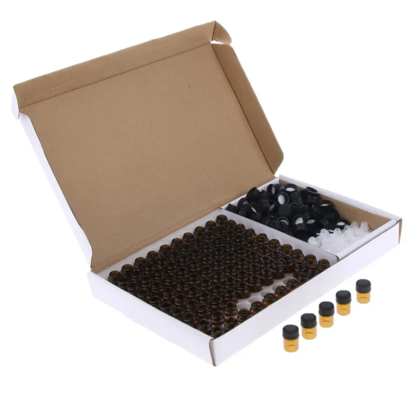 

100 Pcs Essential Oil Amber Glass Vial with orifice 1-3ml Sample bottle Thin Glass Small Amber Perfume Sample Test Bottle