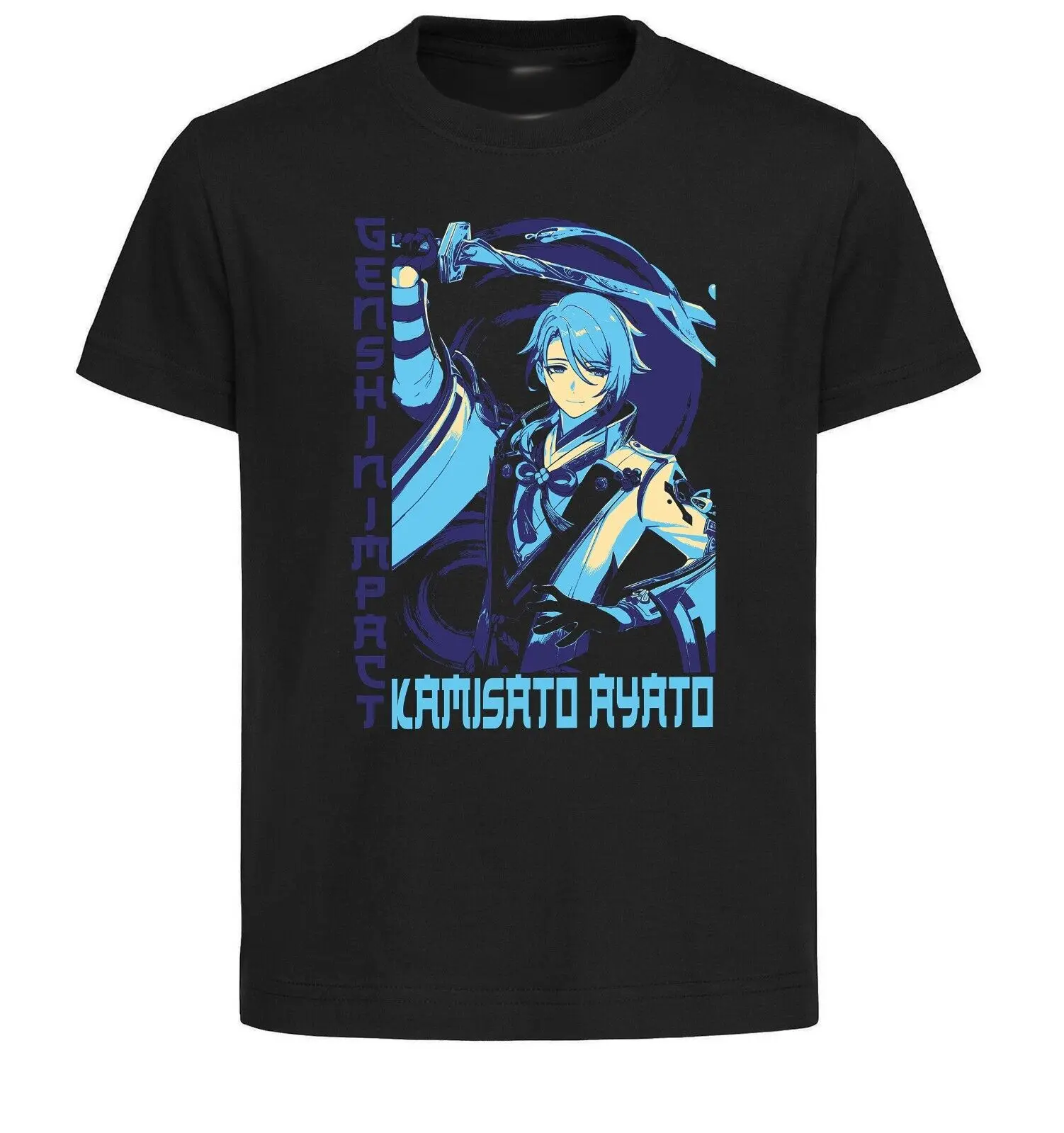 Unisex Black Japanese Style T-Shirt - Genshin Impact - Kamisato Ayato-