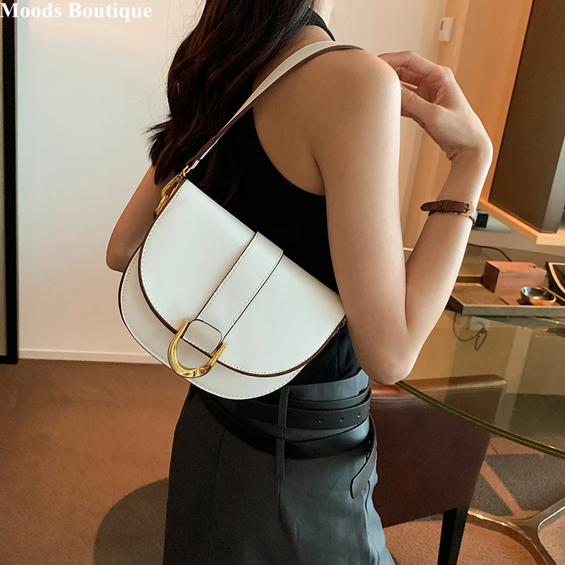 MOODS Famous Brand Saddle Shoulder Bags For Women Golden Hardware Solid Color PU Crossbody Bag 2023 New Luxury Designer Handbags