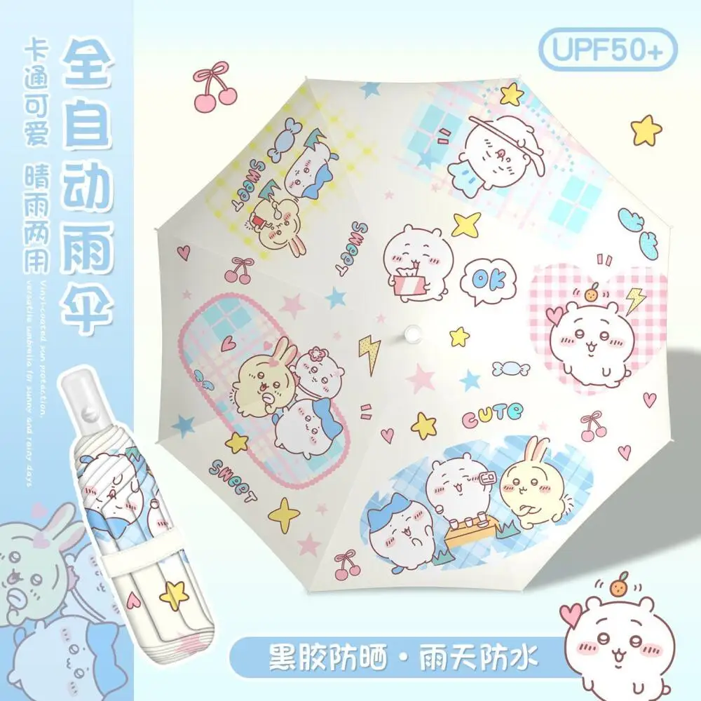Parapluie de dessin animé Chiikawa, protection solaire, parapluie de pluie et de soleil pour filles, parapluie pliant automatique pour étudiants, anime Usagi Hachiware