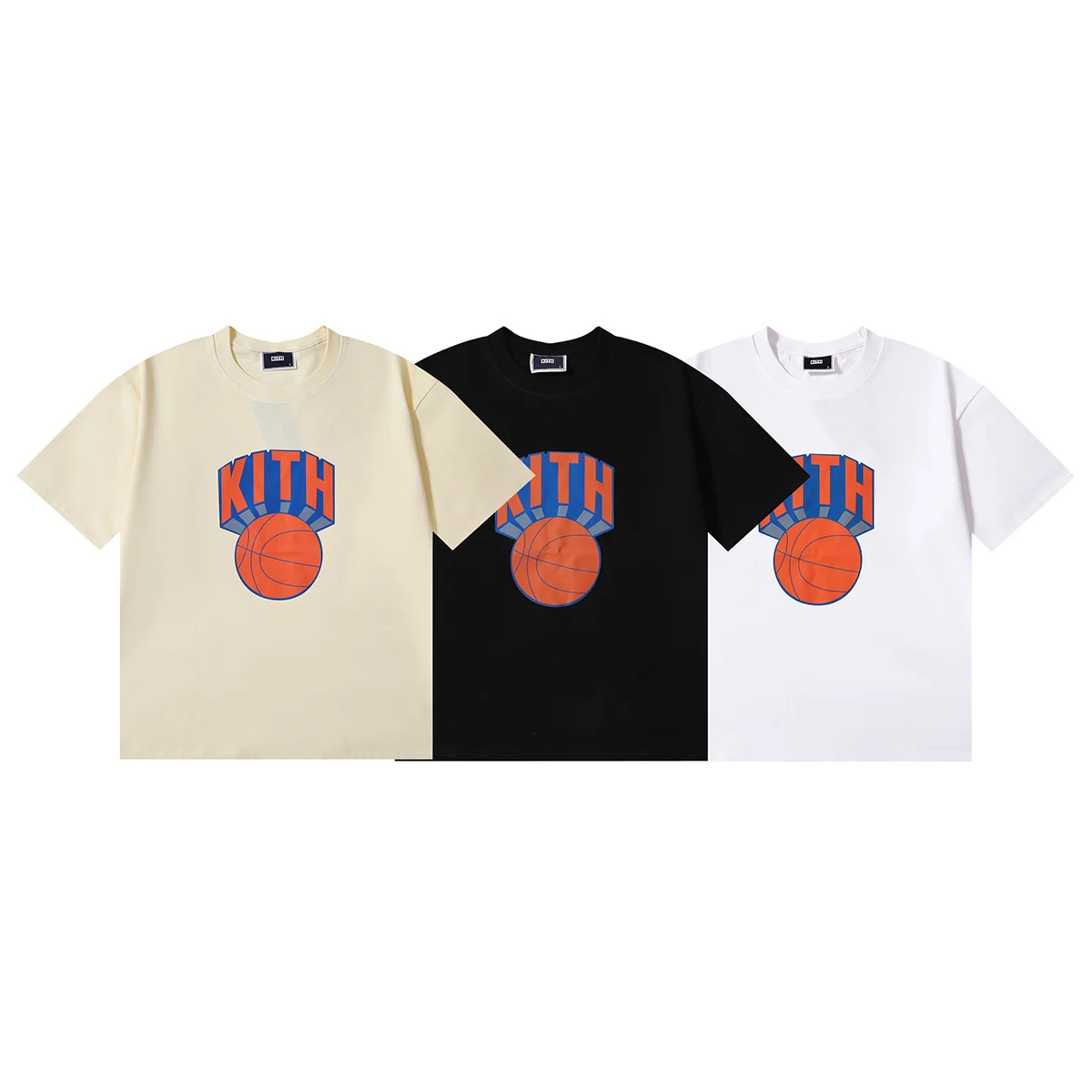 KITH American Retro Basketball Letter Print Loose Fit Cotton round Neck Short Sleeve T-Shirt Streetwear Hip Hop Style