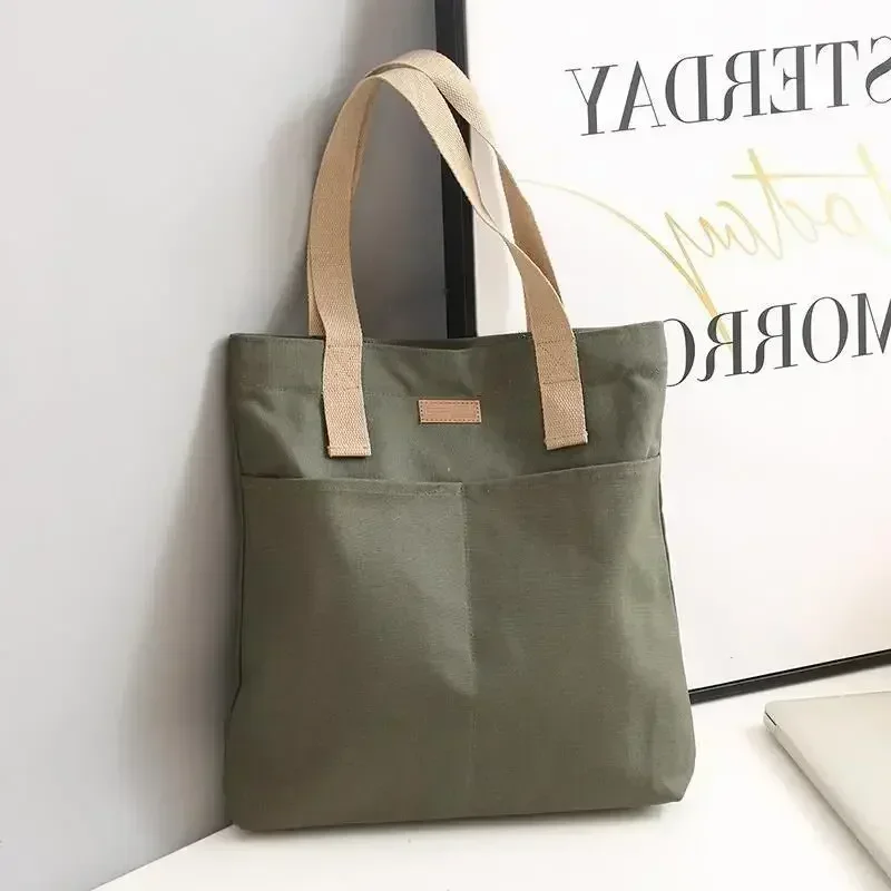 Frauen Leinwand Einkaufstasche einfarbig Designer Damen lässig Handtasche Umhängetasche große Kapazität Baumwolle wieder verwendbare Shopping Strand tasche