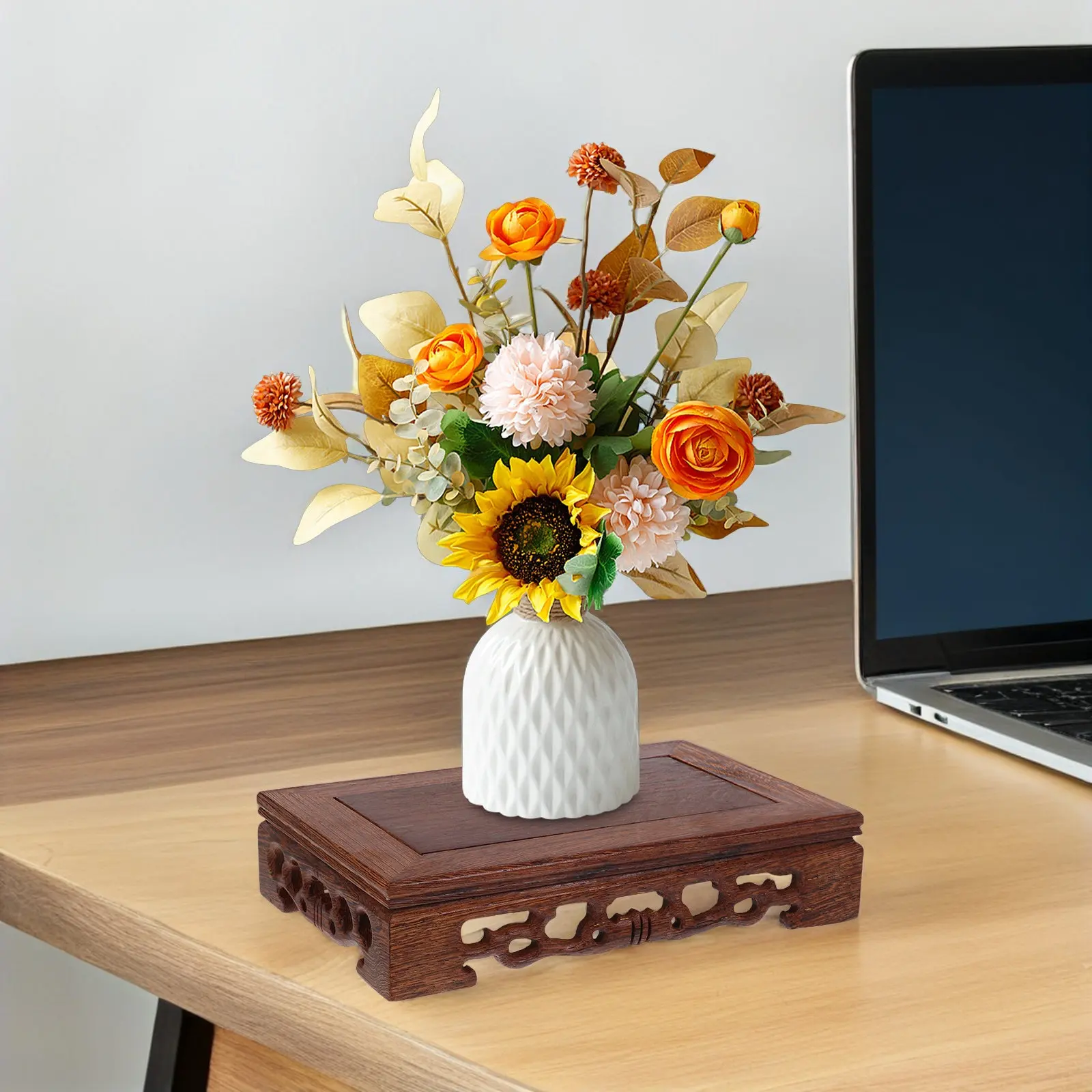 Rectangular Solid Wood Display Stand Base for Crafts Vase Unique Stones Elegant Decor Solid Wood Display Stand
