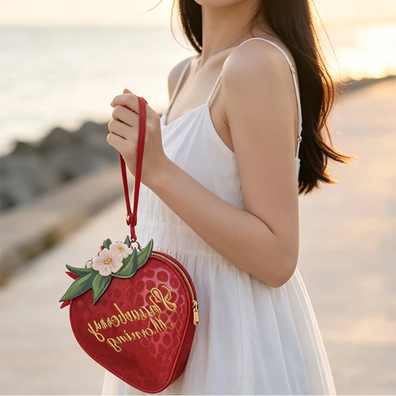 Strawberry Shape Bag Lolita Sweet Cute Girl Crossbody Handbag Kawaii Purse Coin Purse Shoulder Bag Mini Travel Storage Pouch