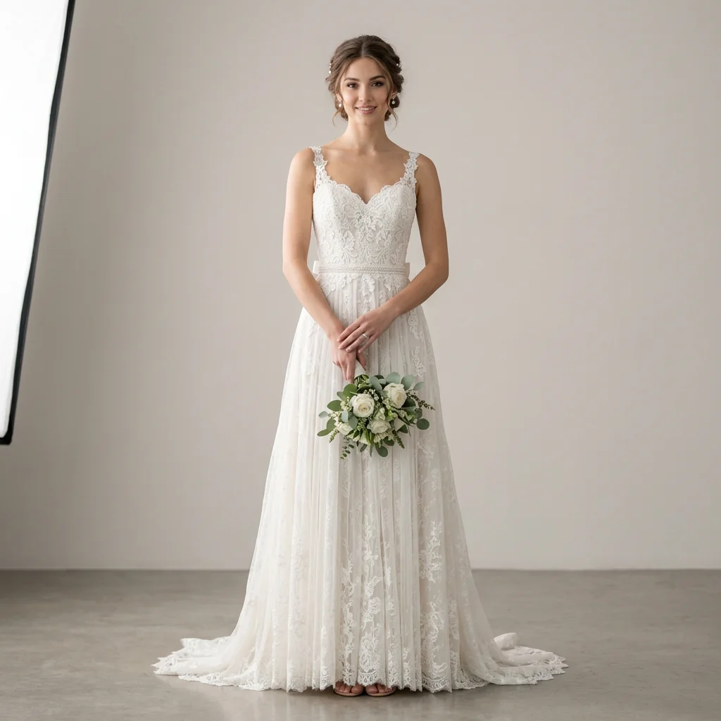 Sweetheart Neck Lace Strap A Line Wedding Dress Beaded Waistband Floral Lace Chapel Train Bridal Gown