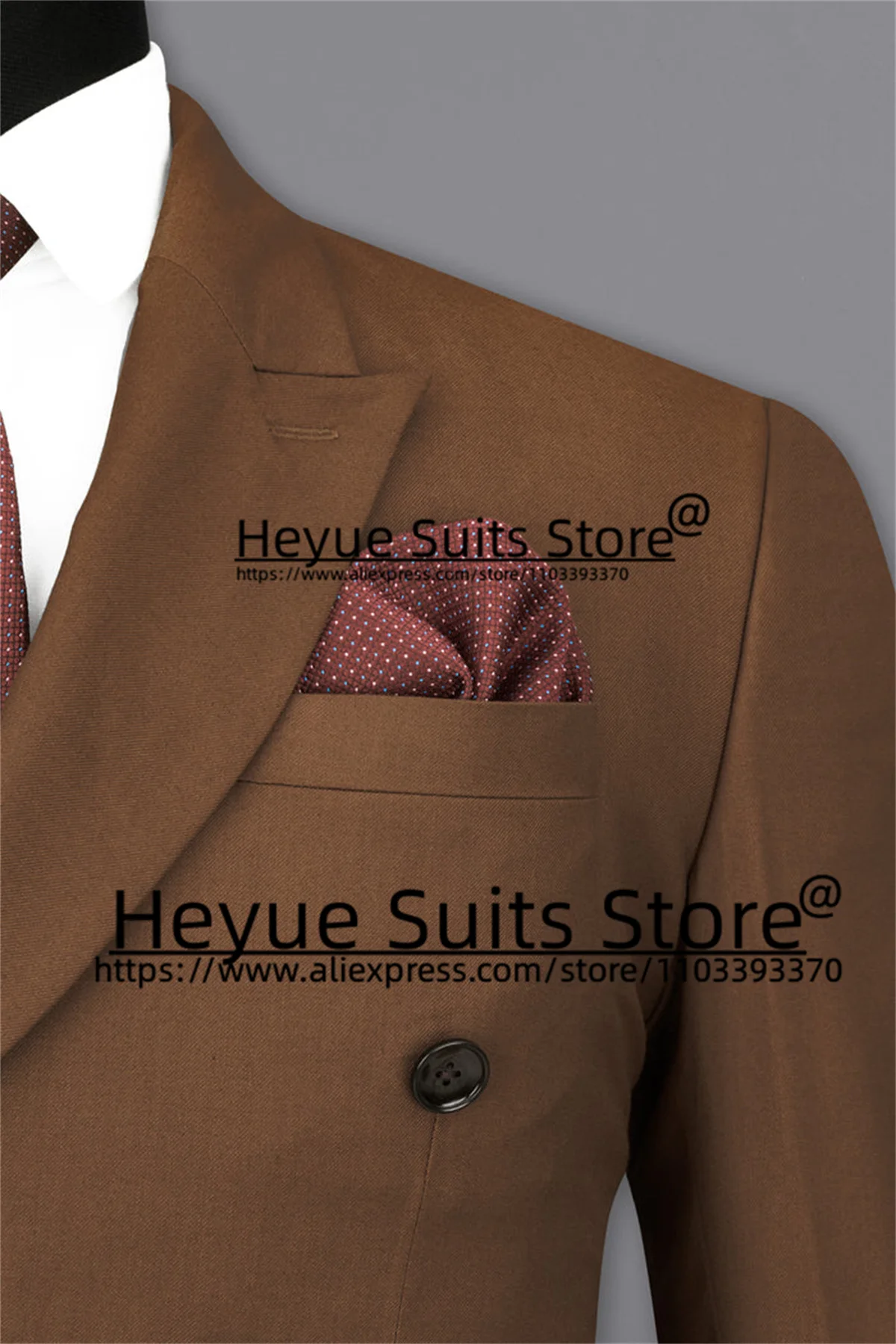 Brown Formal Wedding Men Suits Tailor Made Double Breasted Best Man Groom Prom Tuxedos 2 Pieces Sets traje de hombre elegante