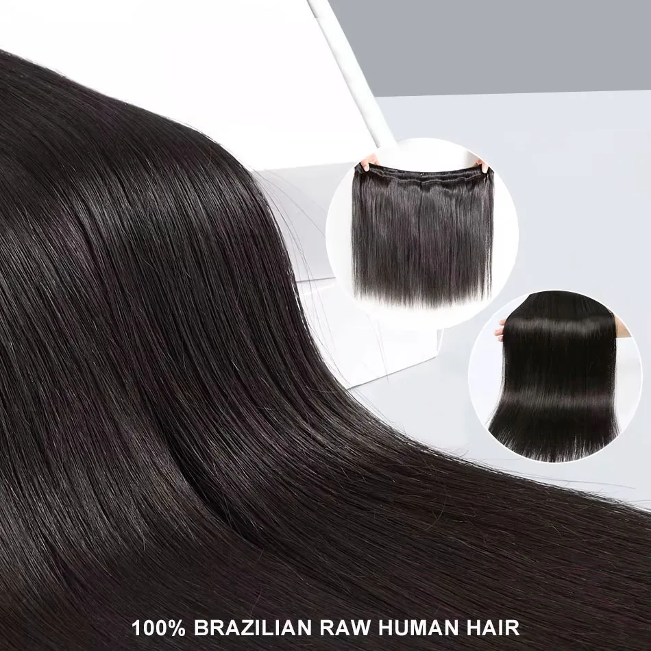 Прямой пучок человеческих волос Mossily Bone, 100% необработанные бразильские волосы Remy 30, 32 дюйма, 3/4 пучка, наращивание волос Remy, двойной уток