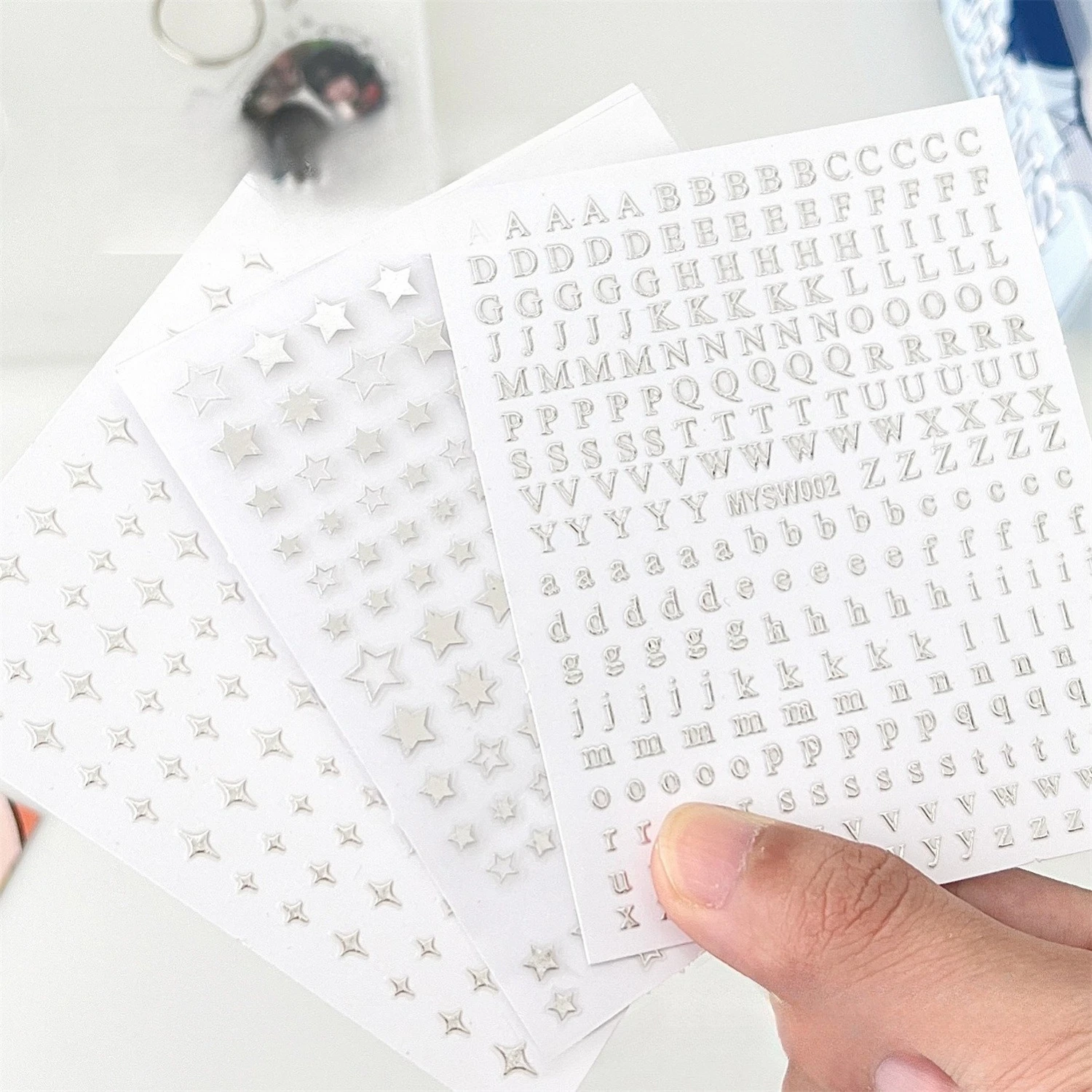 1 Stück silberner Stern-Buchstaben-Muster-Aufkleber, DIY, Scrapbooking, Journaling, dekorative Aufkleber, Tropfkleber, Deko-Materialzubehör