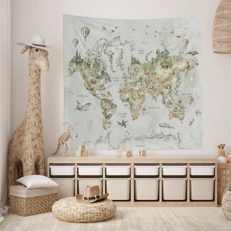 VIKAMA aesthetic map tapestry  Lounge Game room Living Room Decor Wall Hanging Tapestry tapestry Home Decor Aesthetic