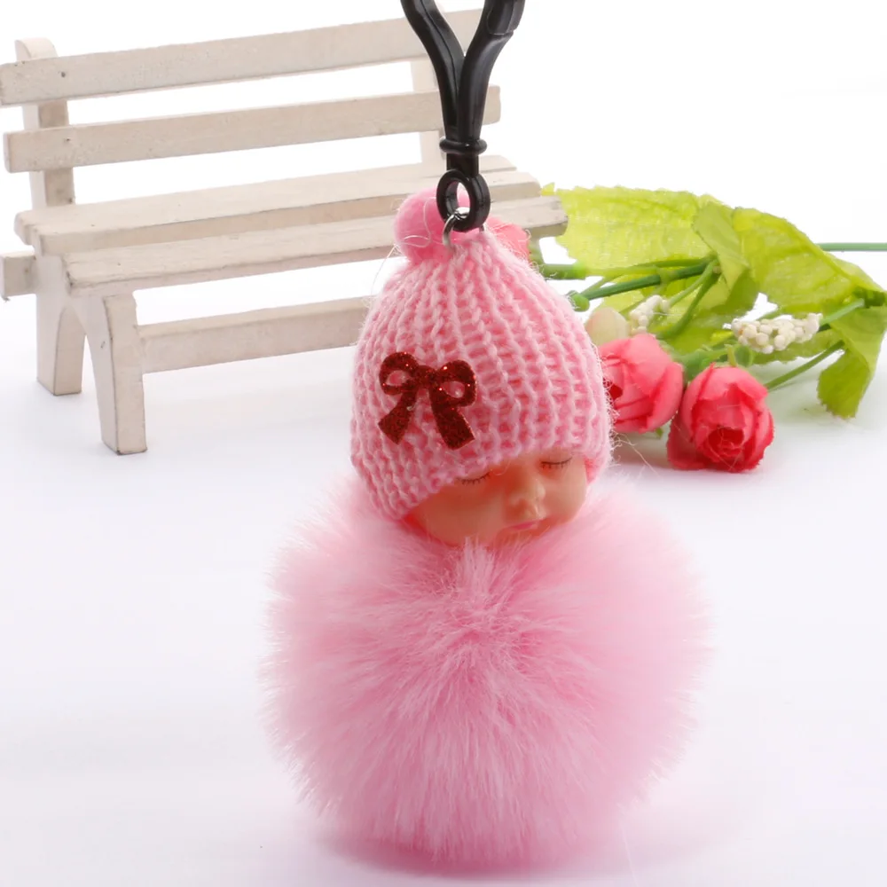 Lovely Sleeping Baby Plush Doll Fur Ball Key Chain Pendant Baby Shower Birthday Party Xmas Gifts Wedding Favors Gifts For Guests