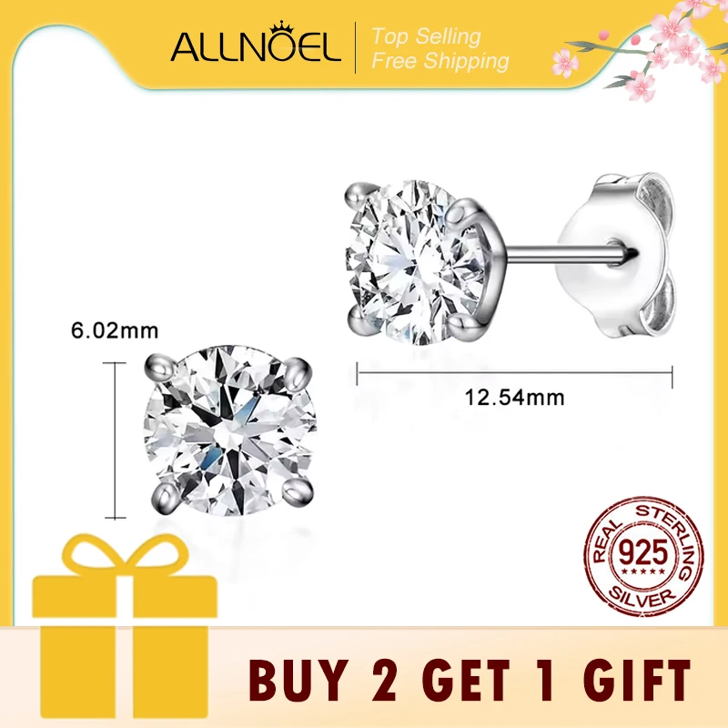 

ALLNOEL Crystal 5A Zircon 925 Sterling Silver Square Round Stud Earrings for Women Men Piercing Ear Stud Hypoallergenic 5mm 6mm