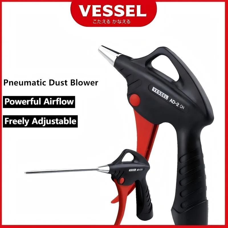 VESSEL AD-2 ON Long Nozzle Air Blow Gun - High Pressure Compressor Accessory for Car Detailing, Heavy Duty Dust Cleaning Tool