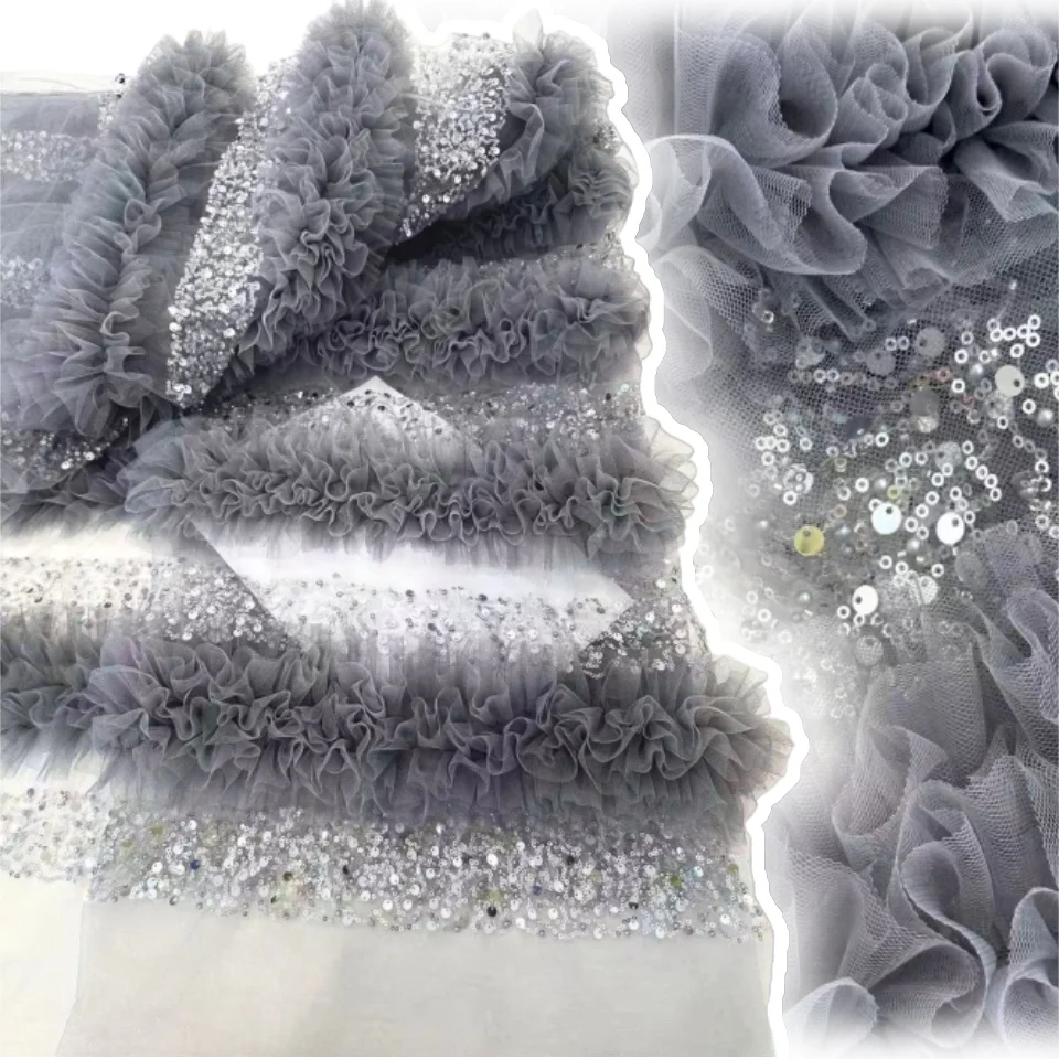 

Желтое африканское 3D кружево 2026: высококачественная нигерийская сетчатая ткань с бисером и пайетками для женских вечерних и свадебных платьев 2158