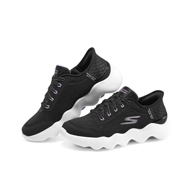 Skechers Go Walk Massage Fit Walking Shoes Women's Low Top Black/White/Purple 124916-BKLV - view 5