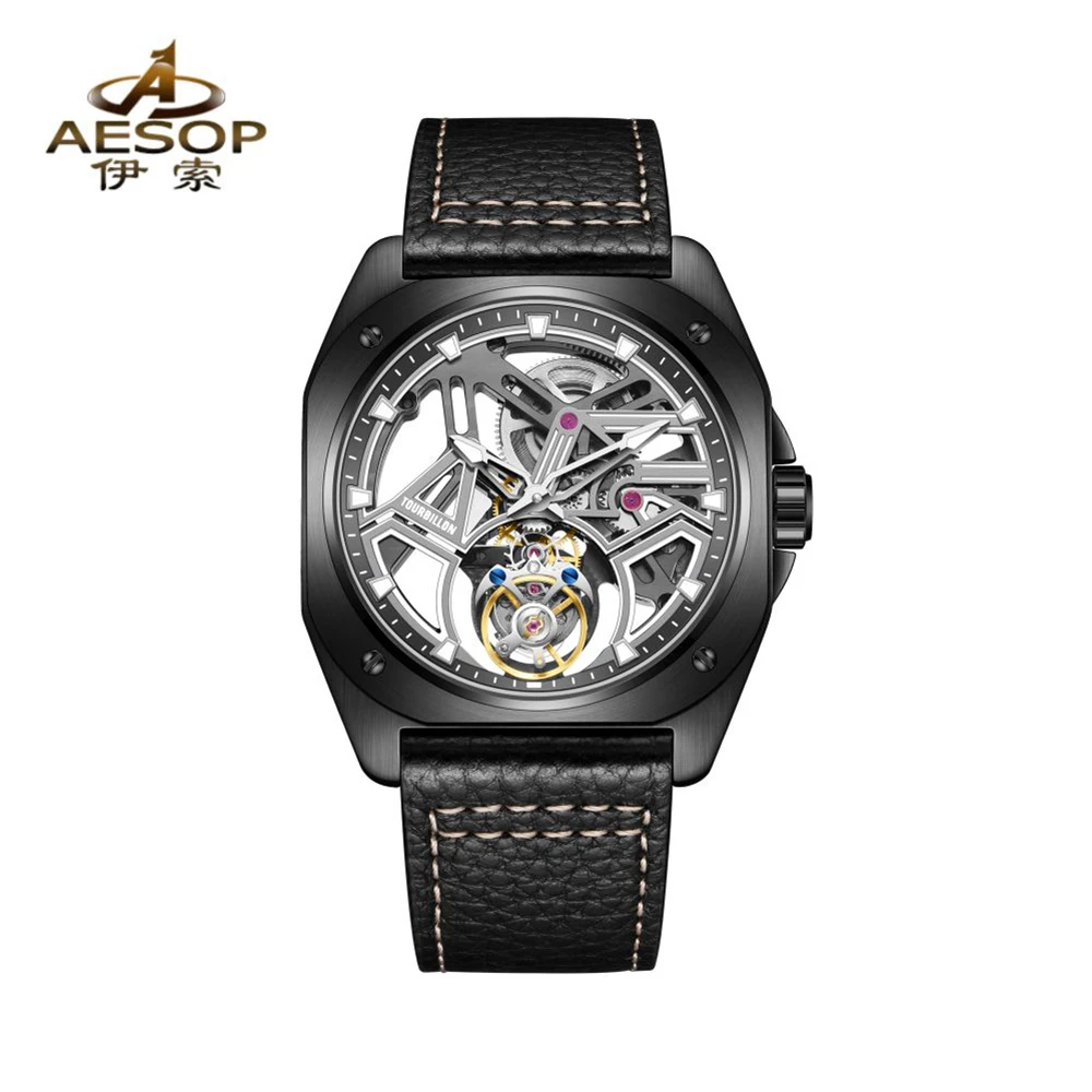 AESOP Tourbillon Watches For Men Mechanical Fashion Watch Waterproof Skeleton Tourbillon Movement Sapphire Mirror NEW 2025