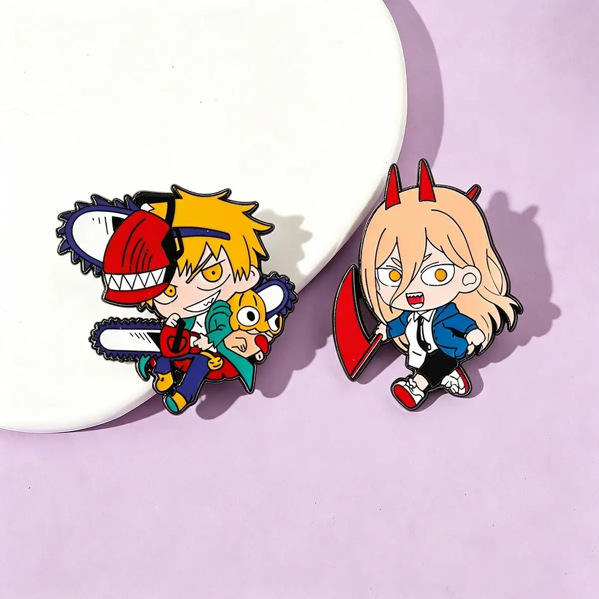 2Pcs/Set Cartoon Anime Chainsaw Devil Enamel Brooch Backpack Lapel Pin Cosplay Costume Jewelry Accessories Halloween Gifts