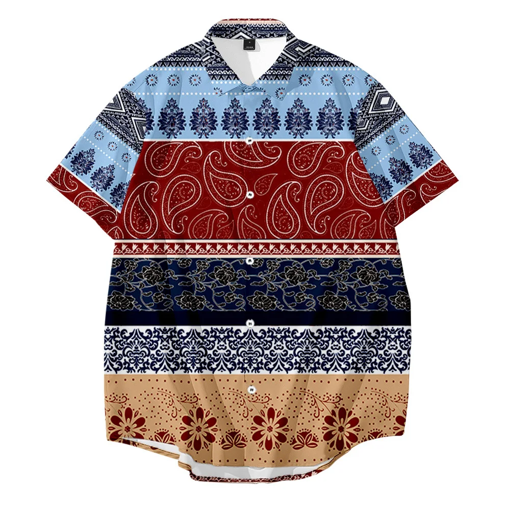 

Ethnic Elements Creative Colorful Top Fashion Short Sleeve Shirt Hawaiian Beach Casual Men's Summer Loose Shirt