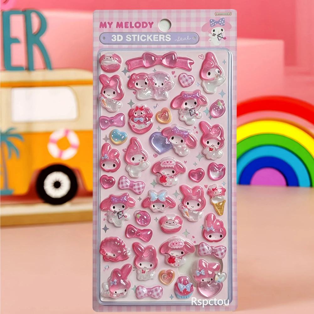 1 Stück Niedliche Kuromi Melody 3D Stereoskopische Relief-Kristallaufkleber DIY Handy Scrapbook Gepäck Lustige Cartoon-Aufkleber Dekoration Spielzeug – Detail 3