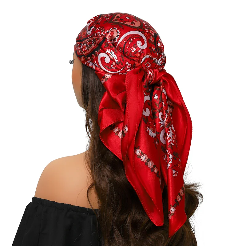 Cachecol Hijab de seda cetim para mulheres, xales quadrados, cachecol de cabelo, lenço, bandana, cabeça, pescoço, senhoras, fêmea, moda, 90x90cm