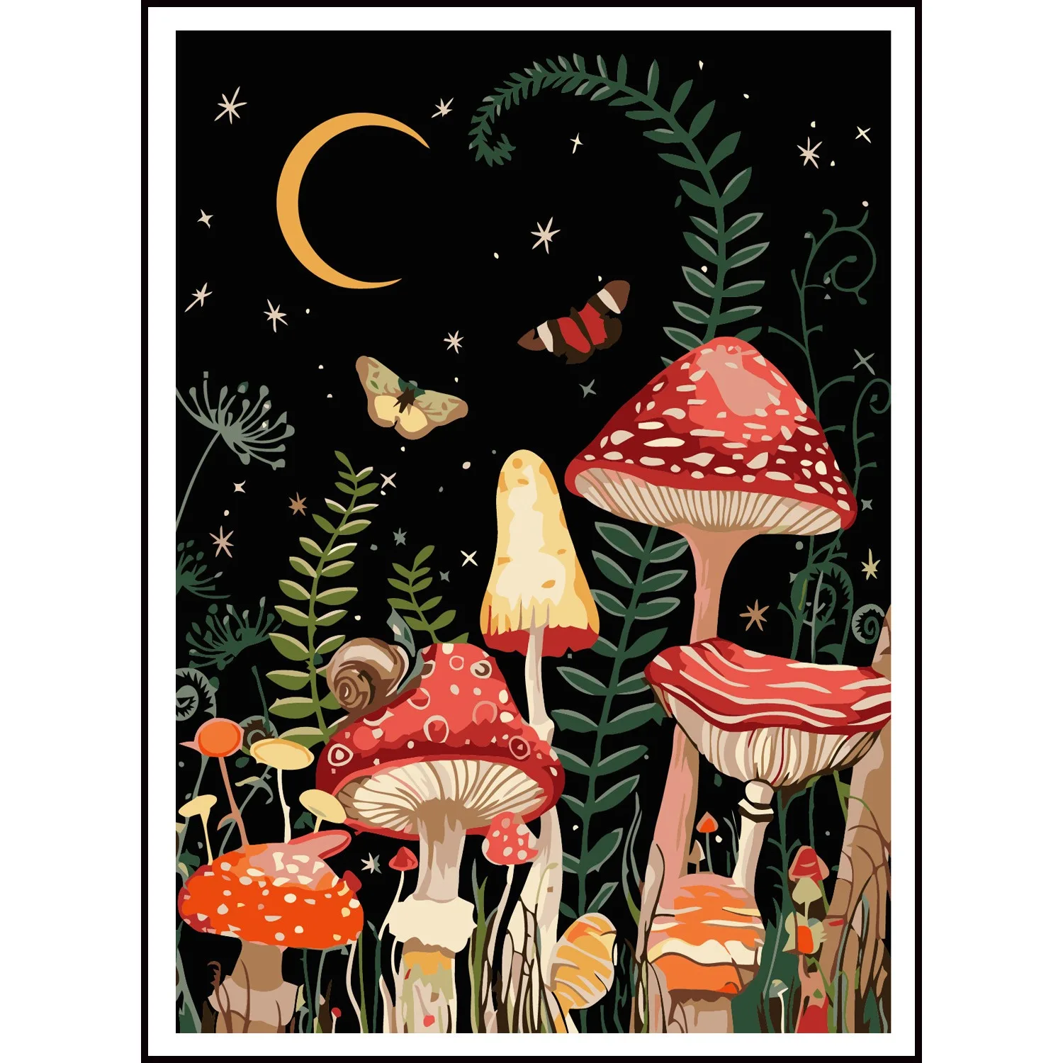 

Joy Sunday Pre-printed Cross Stitch Kit Easy Pattern Aida Stamped Fabric Embroidery Set-Moon Mushroom Forest Butterfly