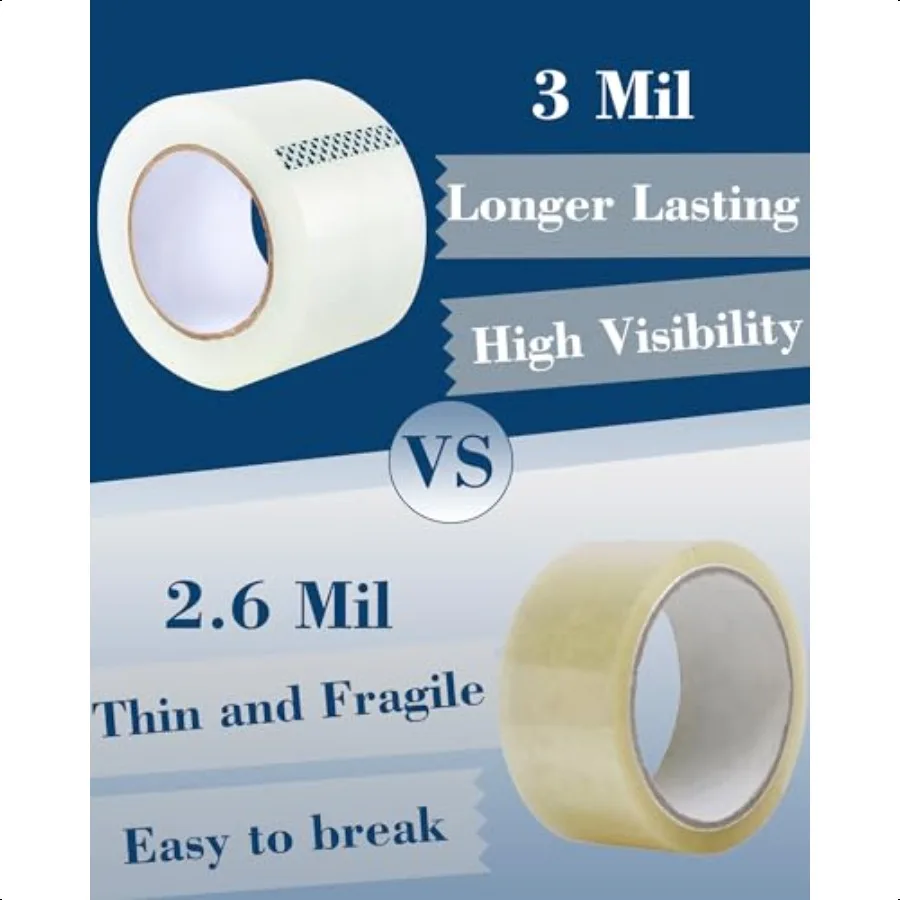 شريط تعبئة عالي التحمل 12 لفة شريط تغليف عريض 3 بوصة. × 90 ياردة. إعادة تعبئة شريط تغليف الكرتون السميك والواضح من الدرجة التجارية