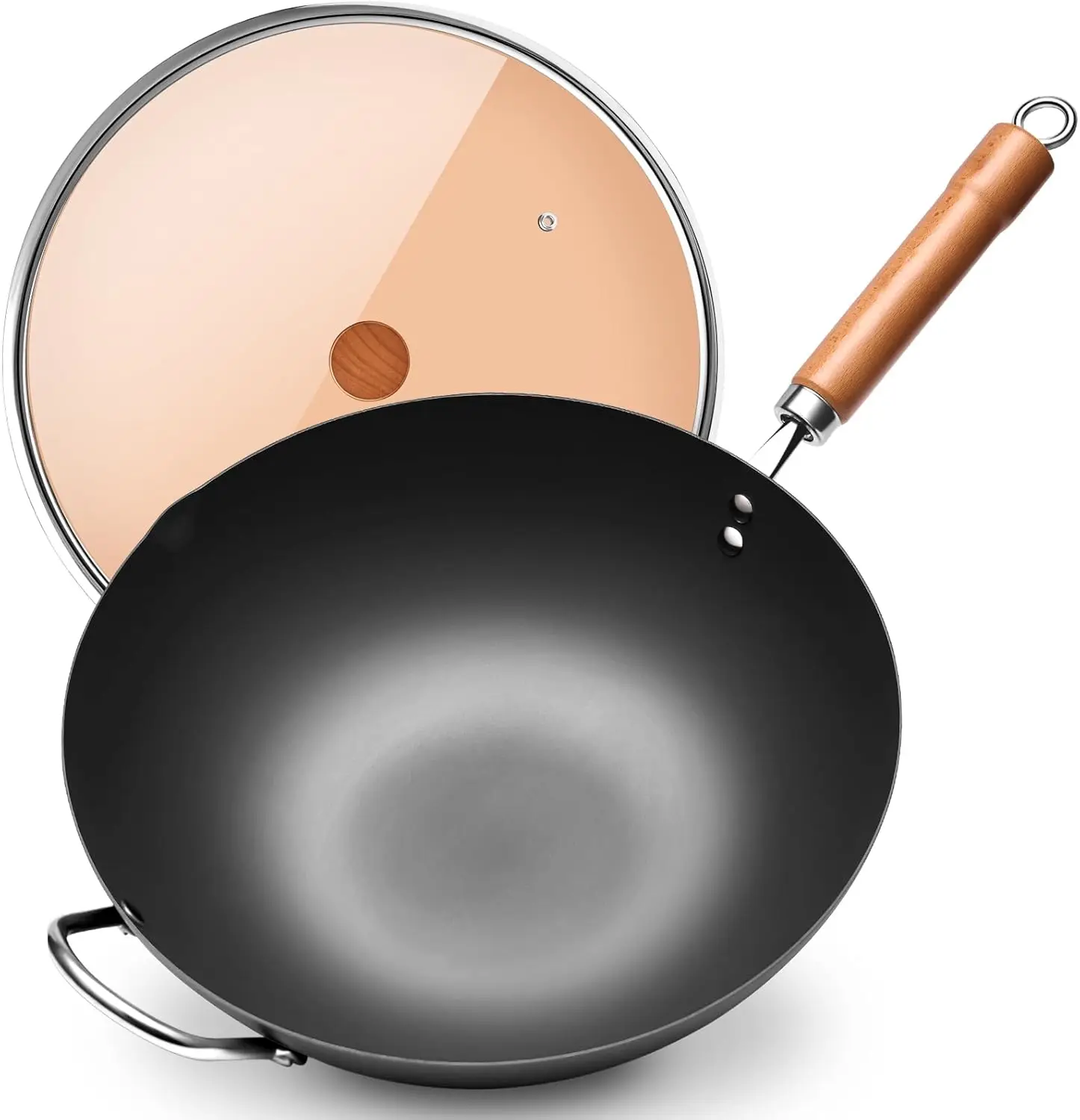 

12.59 Inch Traditional Flat Bottom Iron Wok for Stir-Fry, Induction, Gas & Electric Stoves - Uncoated Pure Iron