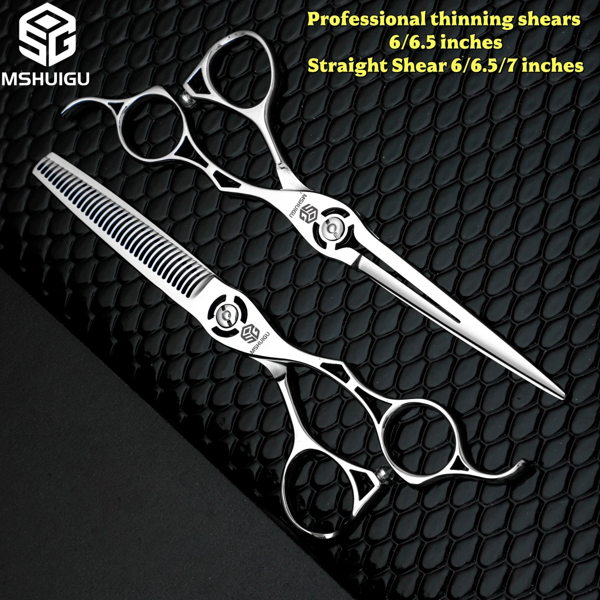 

MSHUIGU Professional Barber Scissors Multifunctional Hair Thinning Shears 440C Stainless Steel 6/6.5/7 Inch Suitable for Home An