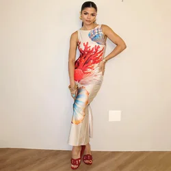 2024 Letnia sukienka damska Sexy Sleeveless Bodycon Ocean Animal Print Beach Maxi Dress Elegancka sukienka wakacyjna dla kobiet